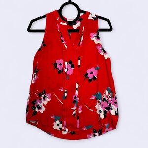 Floral Sleeveless Red Top XS Chic Feminine Spring Summer Flowy Careerwear